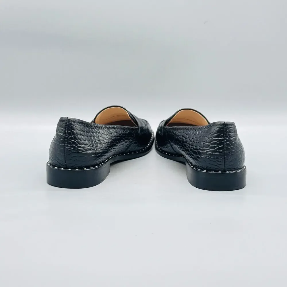 Something Navy Shoes Womens 9 Black Leather Penny Loafer Flats Croc Embossed